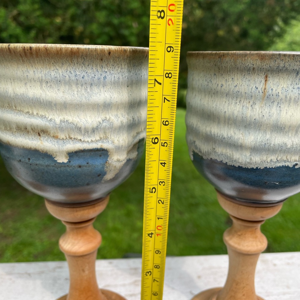 Handcrafted Ceramic Goblets with Wooden Stems - Picture 3 of 5